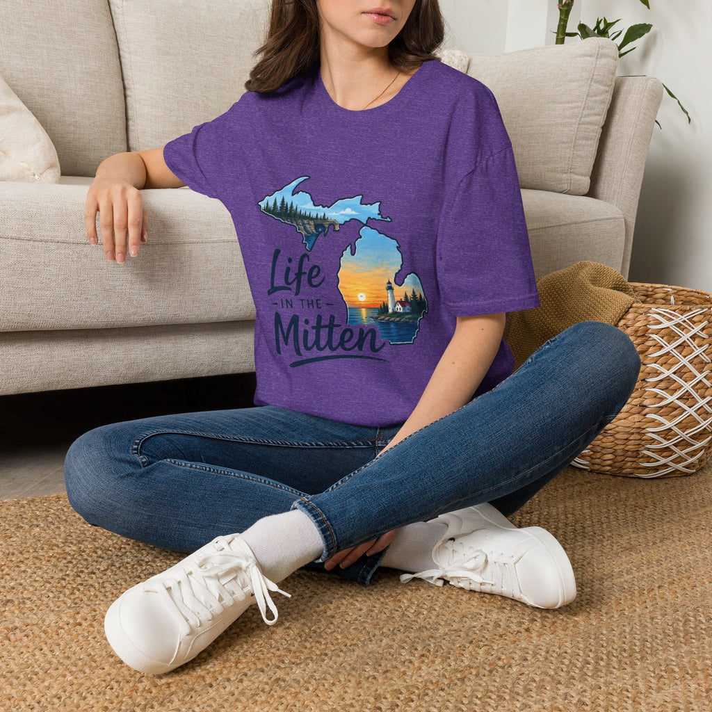 Michigan 'Life in the Mitten' T-Shirt — Scenic Upper & Lower Peninsula Sunset Tee