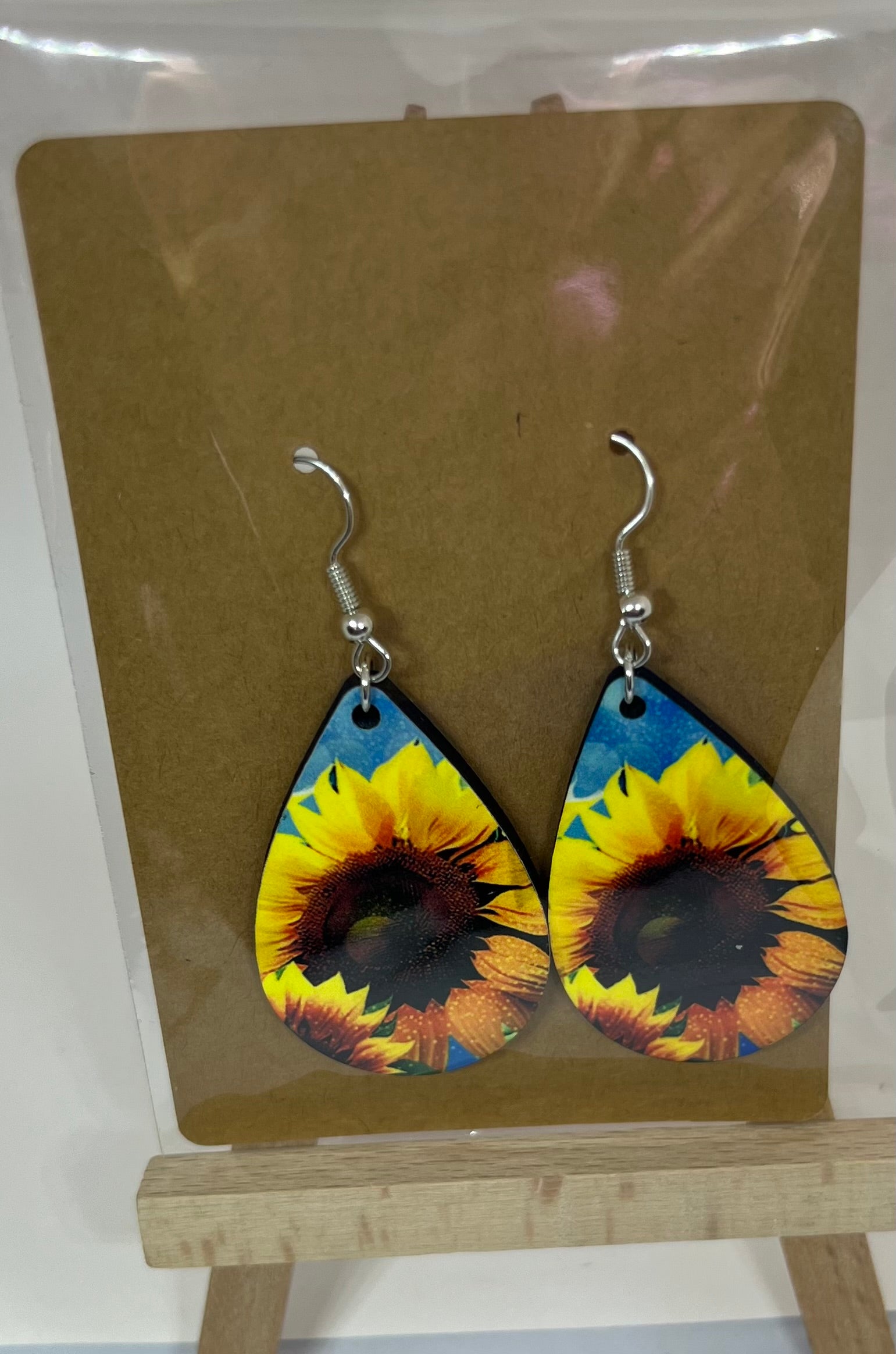 Sunflower Tear Drop wire earrings