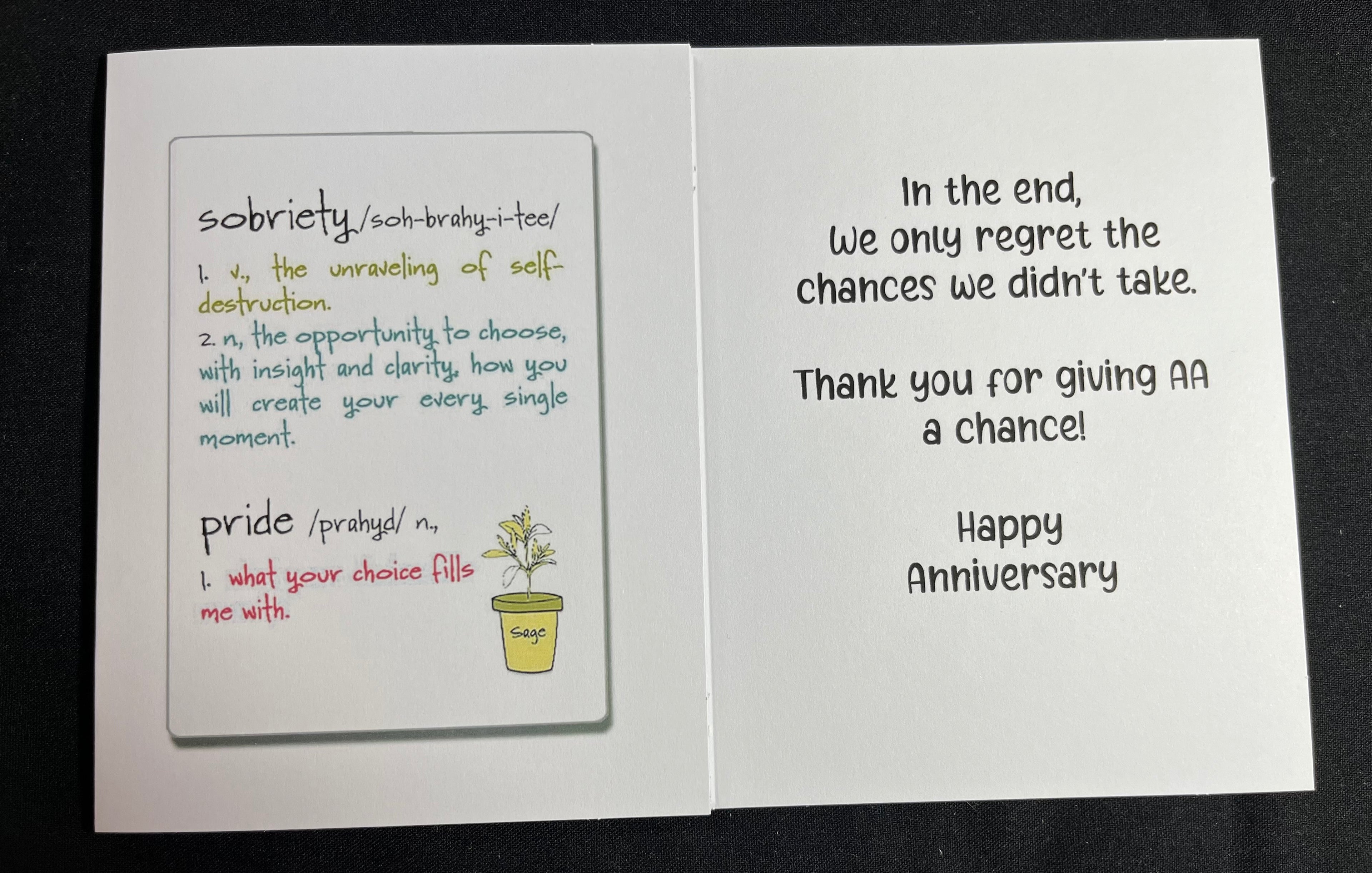 Soberversary Greeting card AA milestone Sobriety Anniversary