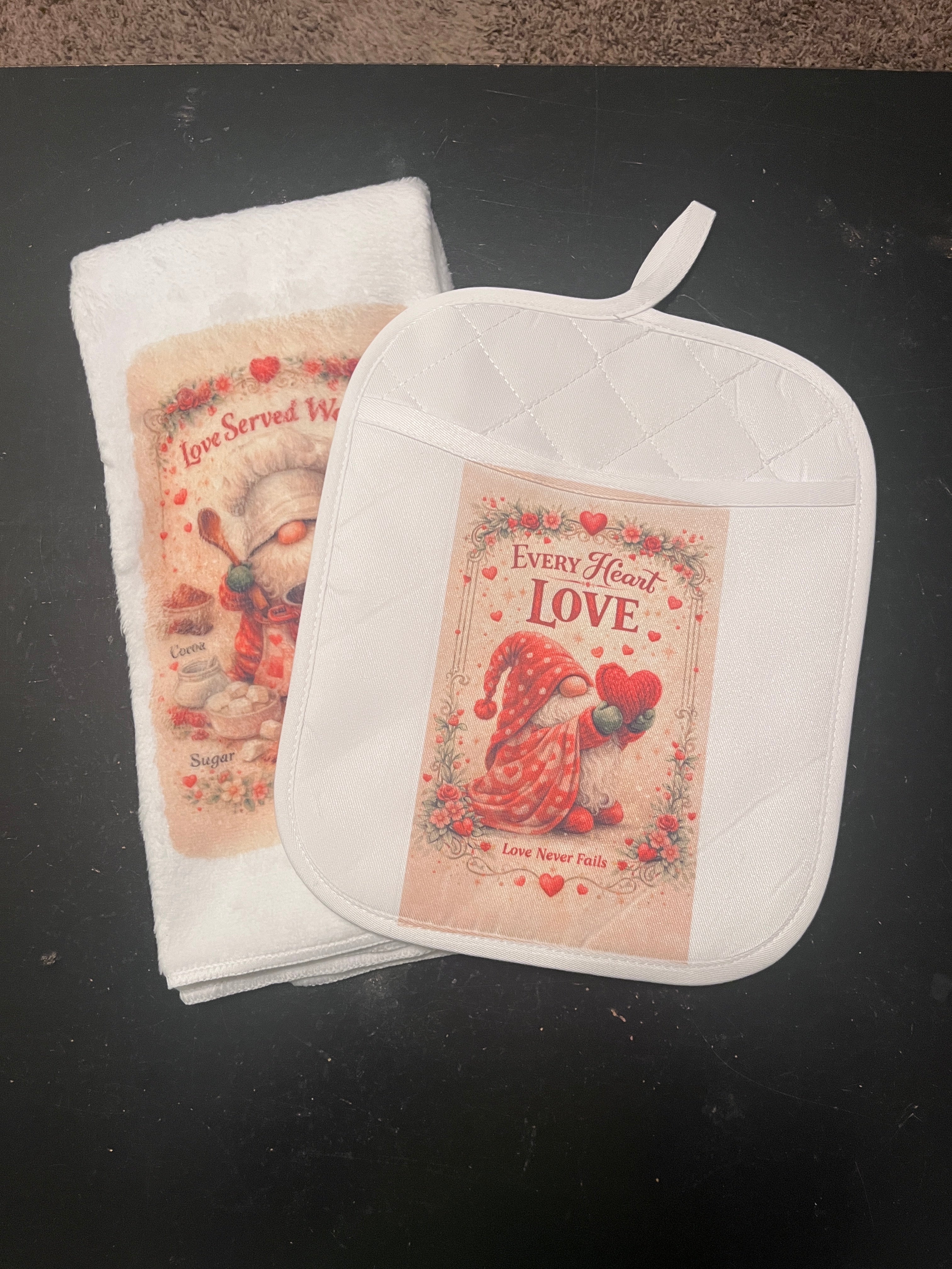 Towel and Hot Pad - Love Gnomes
